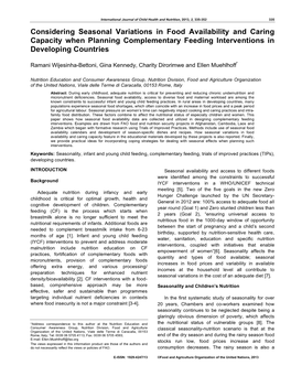 Considering Seasonal Variations in Food Availability and Caring Capacity When Planning Complementary Feeding Interventions in Developing Countries