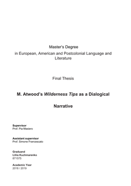 M. Atwood's ​Wilderness Tips​As a Dialogical Narrative