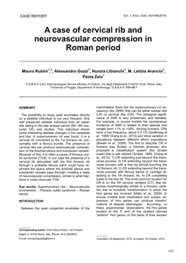 A Case of Cervical Rib and Neurovascular Compression in Roman Period