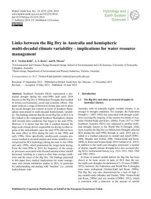 Links Between the Big Dry in Australia and Hemispheric Multi-Decadal Climate Variability – Implications for Water Resource Management