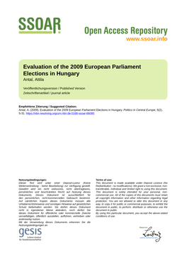 Evaluation of the 2009 European Parliament Elections in Hungary Antal, Attila