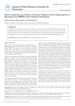 Absence of Genetic Variation in the Coding Sequence of Myostatin Gene (MSTN) in New Zealand Cattle Breeds