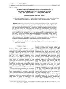 Frankincense and Myrrh Resources of Ethiopia: I Distribution, Production, Opportunities for Dryland Development and Research Needs