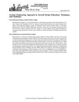 Systems Engineering Approach in Aircraft Design Education; Techniques and Challenges
