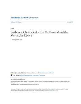 Bakhtin at Christ's Kirk - Part II - Carnival and the Vernacular Revival Christopher Whyte