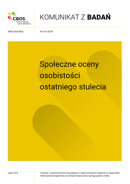 Komunikat CBOS „Spojrzenie Na Miniony Wiek W Historii Polski”, Listopad 2008 (Oprac