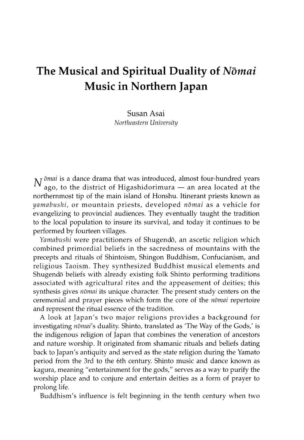 The Musical and Spiritual Duality of Nomai Music in Northern Japan