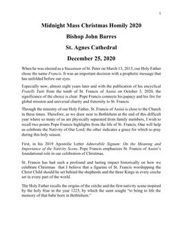 Midnight Mass Christmas Homily 2020 Bishop John Barres St. Agnes Cathedral December 25, 2020