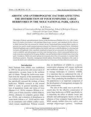 Abiotic and Anthropogenic Factors Affecting the Distribution of Four Sympatric Large Herbivores in the Mole National Park, Ghana