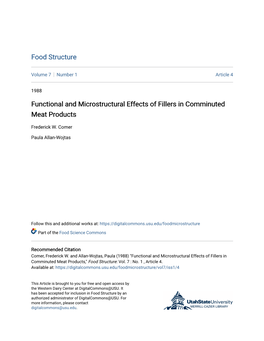 Functional and Microstructural Effects of Fillers in Comminuted Meat Products