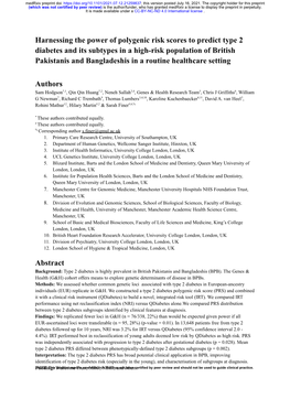 Harnessing the Power of Polygenic Risk Scores to Predict Type 2 Diabetes and Its Subtypes in a High-Risk Population of British P