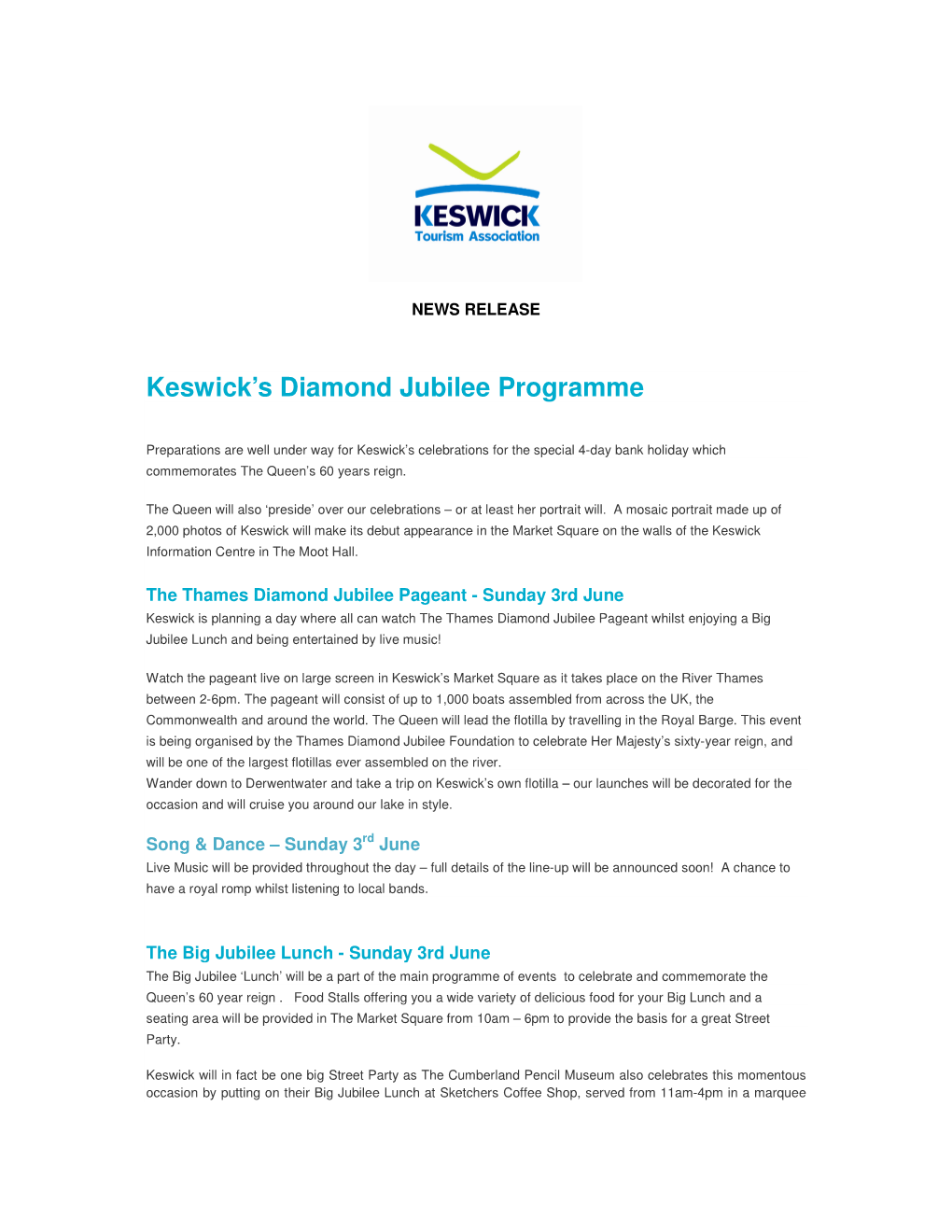 Keswick's Diamond Jubilee Programme