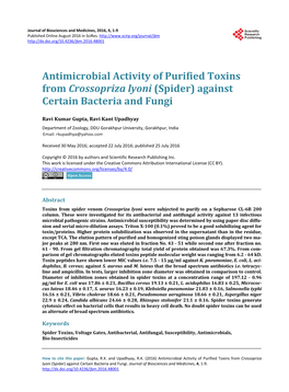 Antimicrobial Activity of Purified Toxins from Crossopriza Lyoni (Spider) Against Certain Bacteria and Fungi