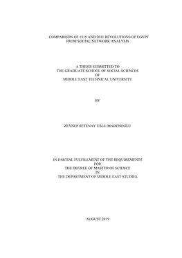 Comparison of 1919 and 2011 Revolutions of Egypt from Social Network Analysis