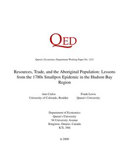 Lessons from the 1780S Smallpox Epidemic in the Hudson Bay Region