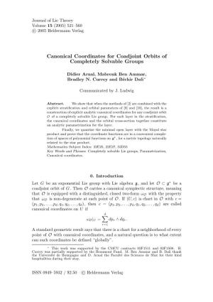 Canonical Coordinates for Coadjoint Orbits of Completely Solvable Groups