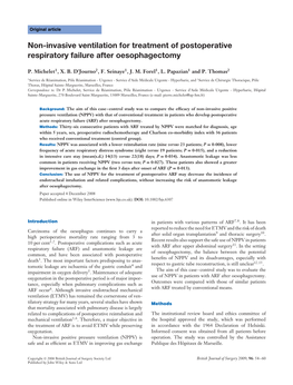 Non-Invasive Ventilation for Treatment of Postoperative Respiratory Failure After Oesophagectomy