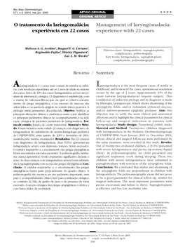 Management of Laryngomalacia: Experiência Em 22 Casos Experience with 22 Cases