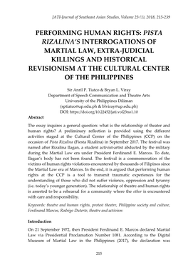 Sir Anril P. Tiatco & Bryan L. Viray, PERFORMING HUMAN RIGHTS