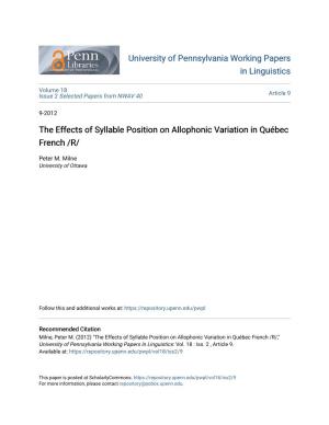 The Effects of Syllable Position on Allophonic Variation in Québec French /R