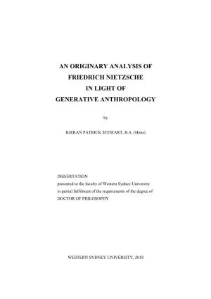 An Originary Analysis of Friedrich Nietzsche in Light of Generative Anthropology