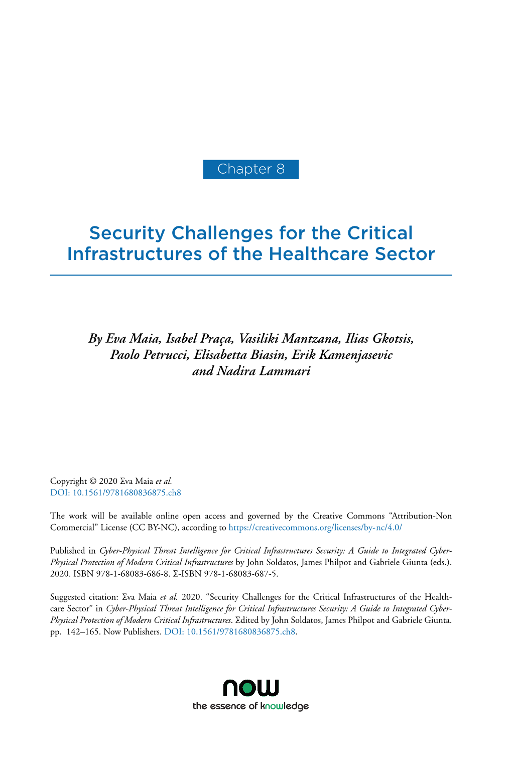 8. Security Challenges for the Critical Infrastructures of the Healthcare