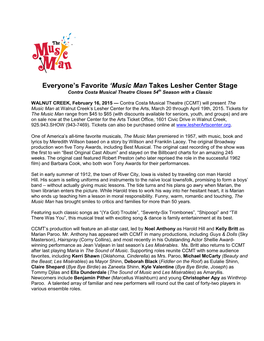 Music Man Takes Lesher Center Stage Contra Costa Musical Theatre Closes 54Th Season with a Classic