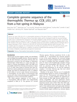 Complete Genome Sequence of the Thermophilic Thermus Sp