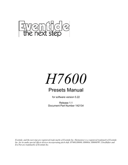H7600 Presets Manual