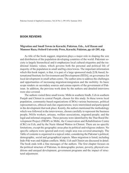 BOOK REVIEWS Migration and Small Towns in Karachi, Pakistan, Eds., Arif Hasan and Mansoor Raza, Oxford University Press, Karachi