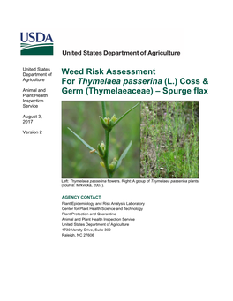 Weed Risk Assessment for Thymelaea Passerina (L.) Coss & Germ (Thymelaeaceae) – Spurge Flax