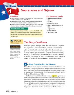 Empresarios and Tejanos Main Ideas Key Terms and People 1