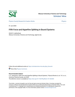 Fifth Force and Hyperfine Splitting in Bound Systems