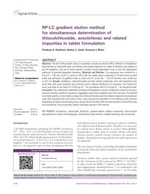 RP-LC Gradient Elution Method for Simultaneous Determination of Thiocolchicoside, Aceclofenac and Related Impurities in Tablet Formulation