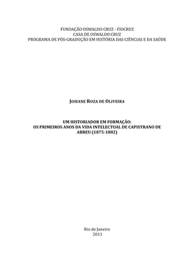 Os Primeiros Anos Da Vida Intelectual De Capistrano De Abreu (1875-1882)