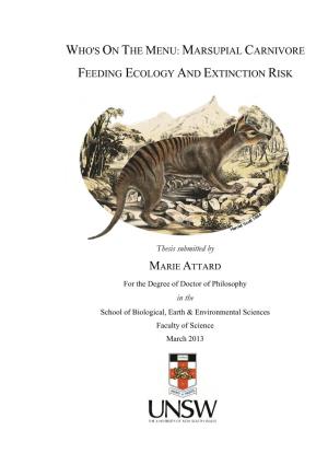 Marsupial Carnivore Feeding Ecology and Extinction Risk