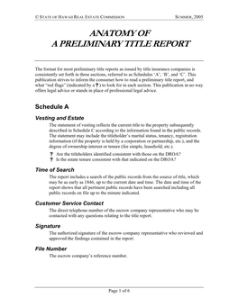 Anatomy of Preliminary Title Report