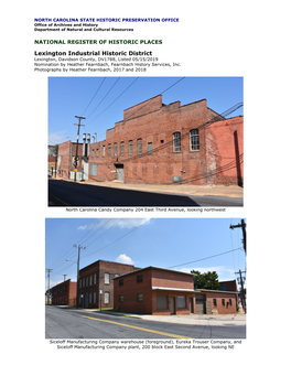 Lexington Industrial Historic District Lexington, Davidson County, DV1788, Listed 05/15/2019 Nomination by Heather Fearnbach, Fearnbach History Services, Inc