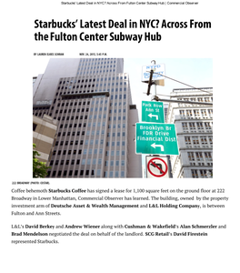 Fulton Center Subway Hub Starbucks' Latest Deal in NYC? Across From