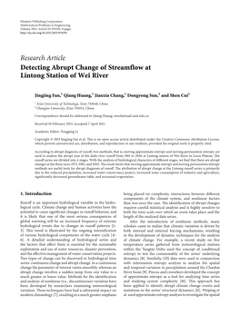 Detecting Abrupt Change of Streamflow at Lintong Station of Wei River