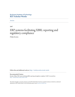 ERP Systems Facilitating XBRL Reporting and Regulatory Compliance Phillip Kloeden