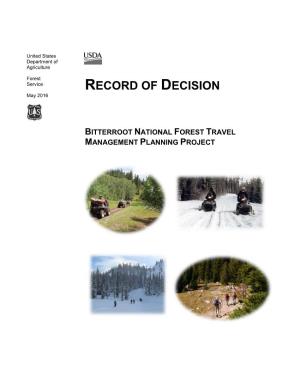Bitterroot National Forest Travel Management Planning Project