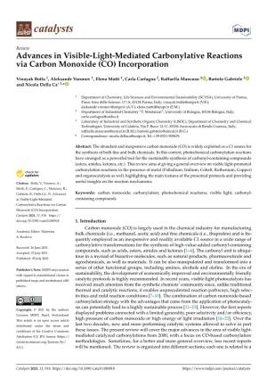 Advances in Visible-Light-Mediated Carbonylative Reactions Via Carbon Monoxide (CO) Incorporation