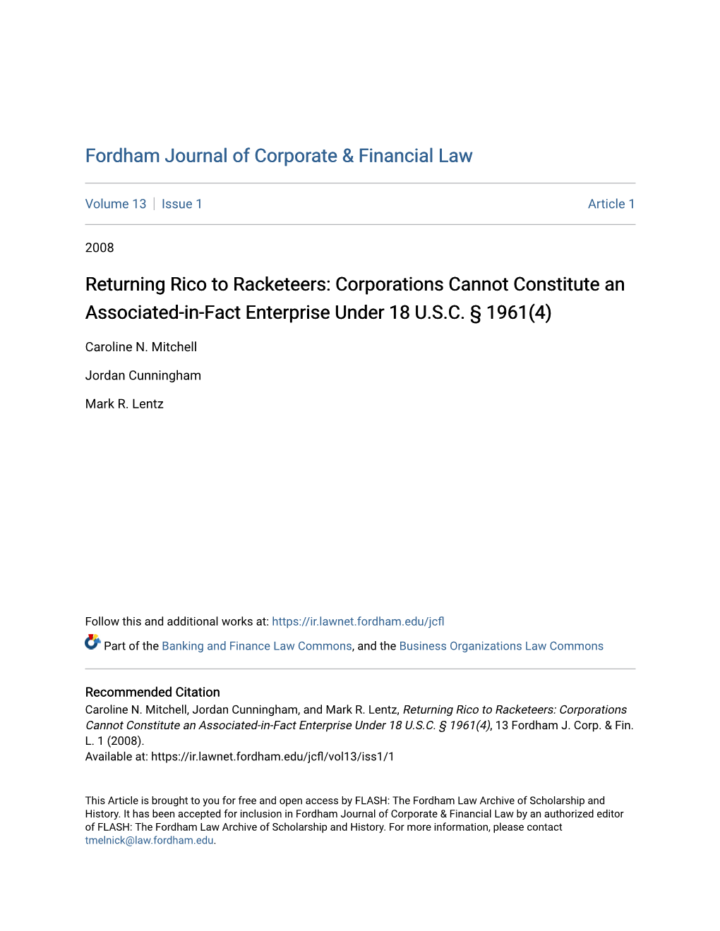 Returning Rico to Racketeers: Corporations Cannot Constitute an Associated-In-Fact Enterprise Under 18 U.S.C