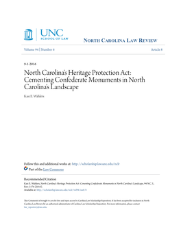 Cementing Confederate Monuments in North Carolina's Landscape Kasi E