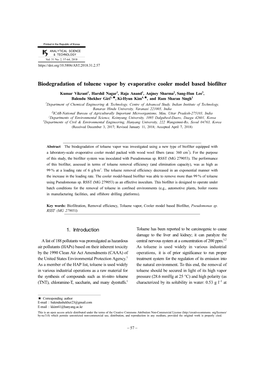 Biodegradation of Toluene Vapor by Evaporative Cooler Model Based Biofilter