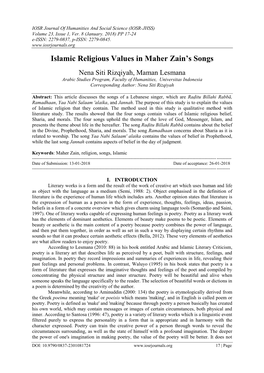 Islamic Religious Values in Maher Zain's Songs