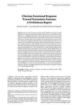 Clinician Emotional Response Toward Narcissistic Patients: a Preliminary Report