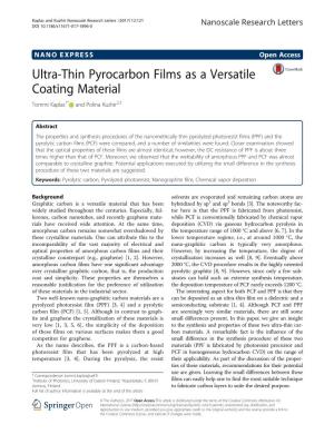 Ultra-Thin Pyrocarbon Films As a Versatile Coating Material Tommi Kaplas1* and Polina Kuzhir2,3