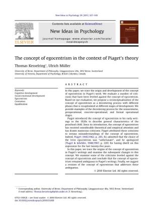 The Concept of Egocentrism in the Context of Piaget’S Theory